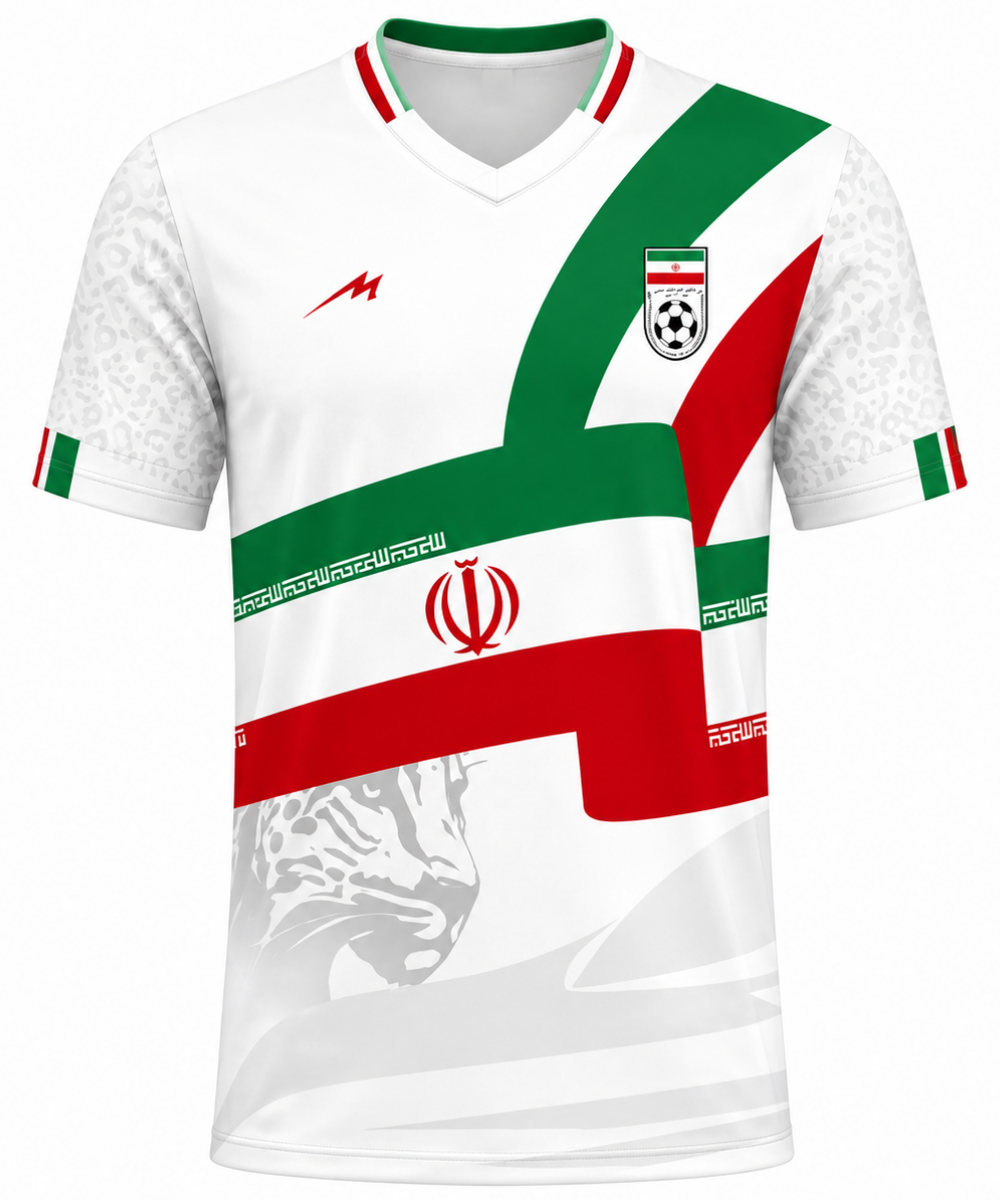 Iran 2026 World Cup inspired fan jersey white with red and green flag design