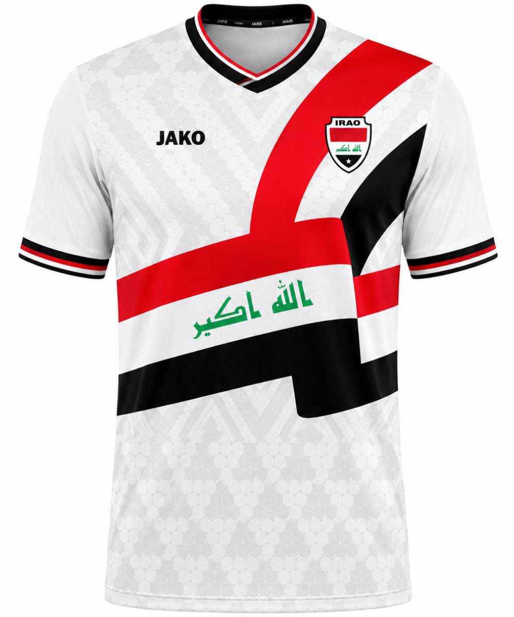 Iraq 2026 World Cup inspired fan jersey white with red black and white flag design